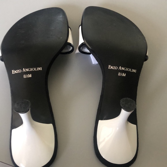 Enzo Angiolini white patent mules black trim with white ribbon bow. Size 8 1/2 - Picture 5 of 5